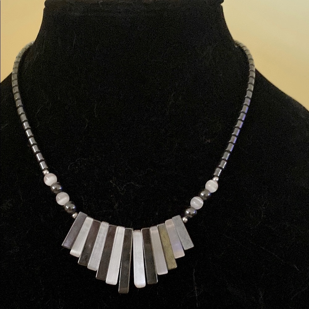 Black Onyx Geometric Necklace Art Deco Design